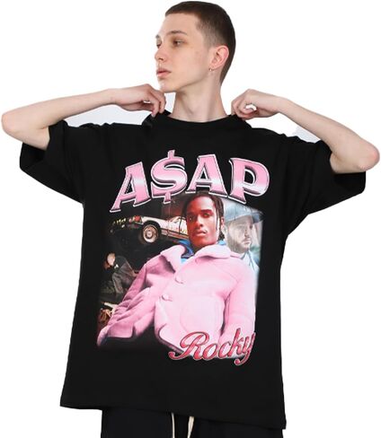 Men's Hip Hop Full Letter Printing Summer Hot T-Shirt High Cotton Crewneck Rapper Short Sleeve Tops… in Saudi Arabia