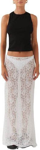 Women Lace Long Skirt Satin High Waist A-line Midi Skirt Y2K Summer Elegant Beach Party Maxi Skirts in Kuwait