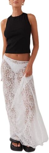 Women Lace Long Skirt Satin High Waist A-line Midi Skirt Y2K Summer Elegant Beach Party Maxi Skirts in Kuwait