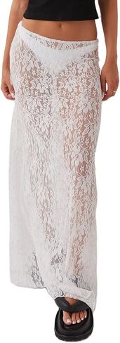 Women Lace Long Skirt Satin High Waist A-line Midi Skirt Y2K Summer Elegant Beach Party Maxi Skirts in Kuwait