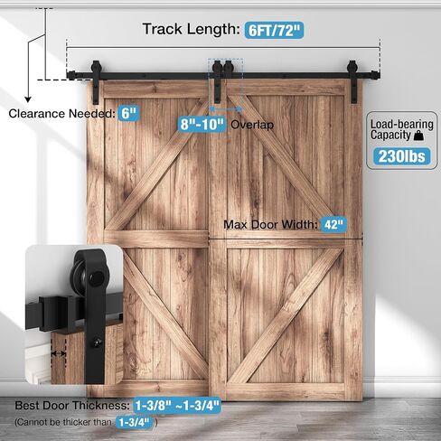 ZEKOO 5 FT Bypass Barn Door Hardware Kit, Single Track, Double Wooden Doors Use, Flat Track Roller, Low Ceiling (5 FT Single Track Bypass) in Saudi Arabia