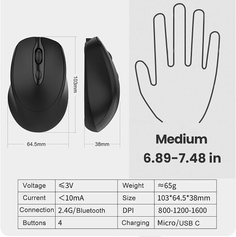 Bluetooth Wireless Mouse Rechargeable USB C for MacBook Pro/Air/Computer/Laptop, Wireless Type C Silent Mouse for Mac OS/PC/Tablet/Chromebook/Windows in Saudi Arabia