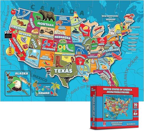 United States Kids Jigsaw Puzzles Map 70 Pieces – USA States Capital Geography Educational Puzzle for Kids Floor Game– American Maps for Toddlers Ages 4-8, 8-10, 5-8, 8-12, 10-12 (United States Map) in Saudi Arabia