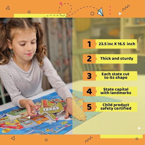 United States Kids Jigsaw Puzzles Map 70 Pieces – USA States Capital Geography Educational Puzzle for Kids Floor Game– American Maps for Toddlers Ages 4-8, 8-10, 5-8, 8-12, 10-12 (United States Map) in Saudi Arabia