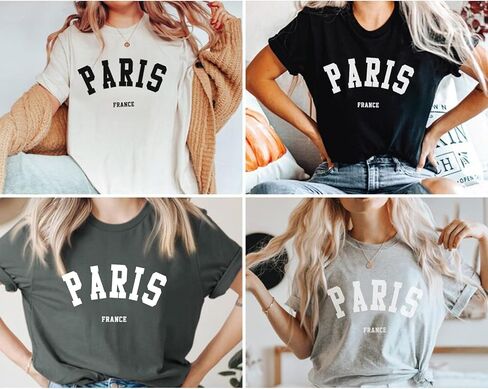 باريس قمصان فرنسا بلايز للنساء الجرافيك المحملة خمر إلكتروني طباعة تي شيرت باريس تحت عنوان الهدايا ملابس علوية من القطن in Kuwait