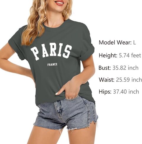 باريس قمصان فرنسا بلايز للنساء الجرافيك المحملة خمر إلكتروني طباعة تي شيرت باريس تحت عنوان الهدايا ملابس علوية من القطن in Kuwait