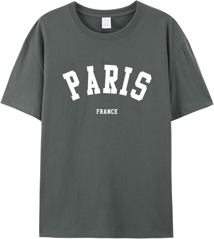 باريس قمصان فرنسا بلايز للنساء الجرافيك المحملة خمر إلكتروني طباعة تي شيرت باريس تحت عنوان الهدايا ملابس علوية من القطن in Kuwait