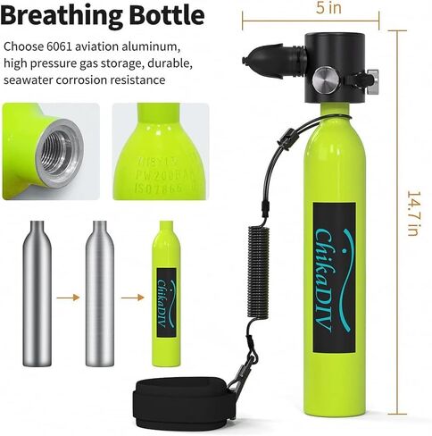 C300plus B Set Mini Scuba Diving Gear معدات الغوص المحمولة القابلة للنفخ اسطوانة الغوص 12-15 دقيقة تحت الماء للنسخ الاحتياطي في حالات الطوارئ مع ترقية محول إعادة تعبئة خزان الغوص in Kuwait