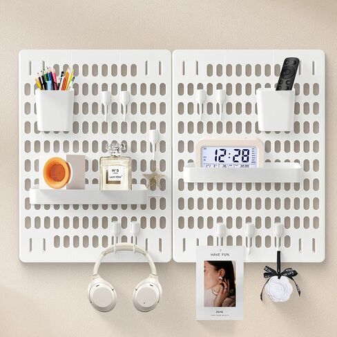 لوحة بيجبورد مقاس 40.64 سم × 60.96 سم - يتضمن منظم الحائط بيجبورد لوحتين أوتاد، و10 خطافات بيجبورد، و4 صناديق بيجبورد، سهلة التركيب للمطبخ، وغرفة الحرف اليدوية، (عبوتان، أبيض) in Kuwait