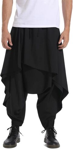 سروال حريم رجالي كاجوال فضفاض هيبي علاء الدين هاراجوكو تنانير بانت (متوسط، 3530 أسود) in Kuwait