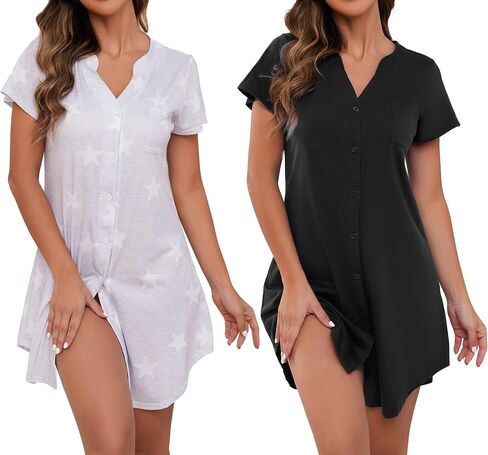 Aranmei 2 Pack Button Down Nightgowns for Women,Short Sleeve V Neck Postpartum Pajamas in Saudi Arabia