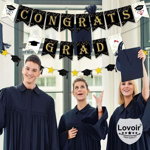 Congrats Grad Graduation Banner, Black and Gold Graduation Backdrop 2024 Prom Night Banner Hanging Decoration for Grad Party College High School Home Party Supplies in Saudi Arabia