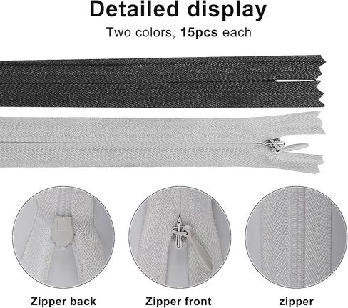 سحابات ملفوفة من النايلون للخياطة، 30 قطعة سحاب ذو نهاية مغلقة لخياطة السوستة للحقائب والمحافظ، حرف خياطة تنجيد DIY، سحابات نهاية مغلقة، أسود + أبيض in Kuwait