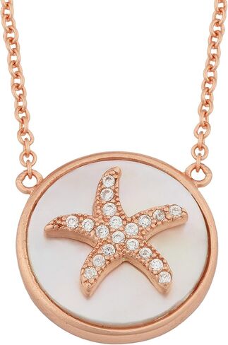 Kooljewelry Sterling Silver and Mother of Pearl with Cubic Zirconia Starfish Necklace (18 inch) in Saudi Arabia