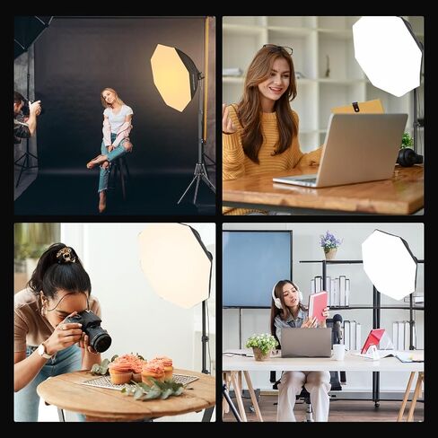 Soonpho Softbox Lighting Kit, Octagon Softbox Photography Lighting Kit with Softbox 22Inch/55cm (2 Pack), 85W 3000-6000K Remote Control LED Lighting Bulds, Studio Lights for Video Recording in Saudi Arabia