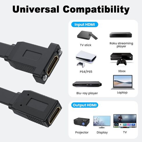 Poyiccot Flat HDMI Extension Cable 1.5ft, 4K HDMI Female to Female Cable, 18Gbpe HDMI to HDMI Extender Cord, Panel Mount HDMI Extension Cable for Ethernet 3D 4K Monitors HDTV in Saudi Arabia