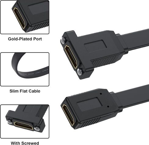 Poyiccot Flat HDMI Extension Cable 1.5ft, 4K HDMI Female to Female Cable, 18Gbpe HDMI to HDMI Extender Cord, Panel Mount HDMI Extension Cable for Ethernet 3D 4K Monitors HDTV in Saudi Arabia