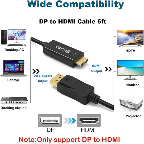 منفذ Disiplay إلى كابل HDMI بطول 3 أقدام 2 حزمة، وعاء Disiplay (DP) إلى HDMI 3 أقدام ذكر إلى محول سلك ذكر لأجهزة الكمبيوتر إلى HDTV، والشاشة، وجهاز العرض in Kuwait