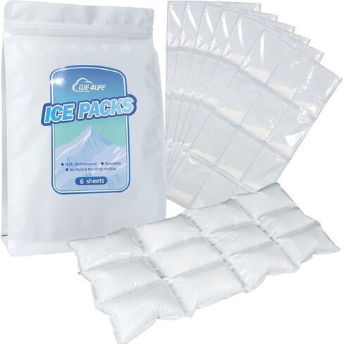أوراق عبوات ثلج قابلة لإعادة الاستخدام للمبردات - صفائح ثلج مرنة بطانيات ثلج مبردة - عبوات ثلج لفريزر حقيبة الغداء - صفائح مكعبات حصيرة الثلج تحافظ على الطعام الطازج والمشروبات الباردة - حجم كبير قابل للقطع 6 عبوات in Kuwait