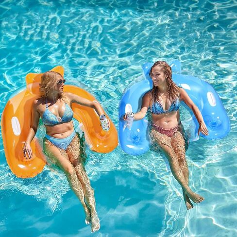 3 Pack Inflatable Pool Float Chair - Floating Pool Chair Lounge Floats for Swimming Pool Water Chair Pool Lounger with Cup Holder Pool Toy Party Floaties for Adults in Saudi Arabia