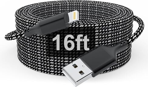 6M/16 FT Extra Long iPhone Charger Cord, Braided iPhone Charger Fast Charging USB to Lightning Cable for iPhone 14/13/12/11, iPad - Black in Saudi Arabia