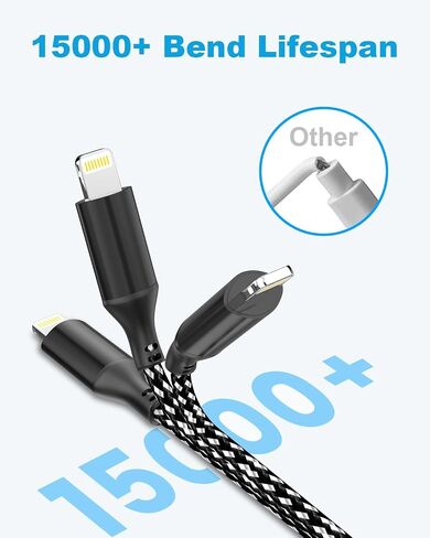 6M/16 FT Extra Long iPhone Charger Cord, Braided iPhone Charger Fast Charging USB to Lightning Cable for iPhone 14/13/12/11, iPad - Black in Saudi Arabia