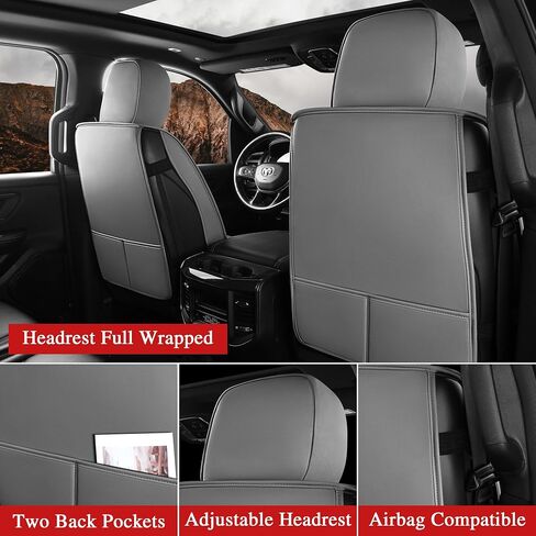 YGL Leather Car Seat Covers Front Set, Custom Fit seat Covers for Trucks Pickup,Compatible with Dodge RAM 1500 2018-2023 Crew Quad Regular Cab.(Black) in Saudi Arabia
