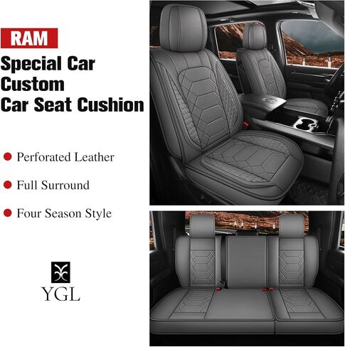 YGL Leather Car Seat Covers Front Set, Custom Fit seat Covers for Trucks Pickup,Compatible with Dodge RAM 1500 2018-2023 Crew Quad Regular Cab.(Black) in Saudi Arabia