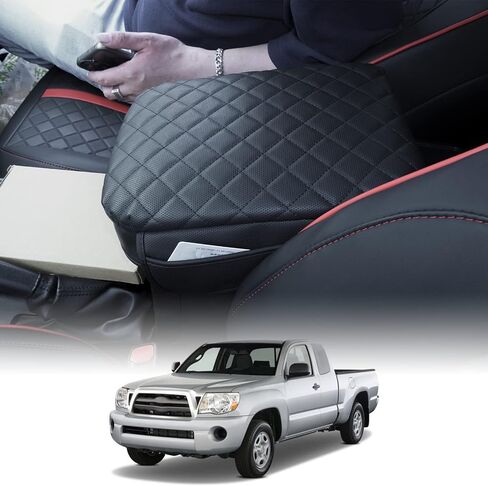 Center Console Cover for Toyota Tacoma 2016-2023 Armrest Lid Pad PU Leather Cushion Protector with Side Pockets, black, taco in Saudi Arabia