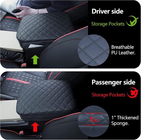 Center Console Cover for Toyota Tacoma 2016-2023 Armrest Lid Pad PU Leather Cushion Protector with Side Pockets, black, taco in Saudi Arabia