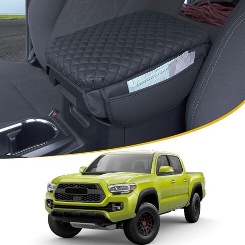 Center Console Cover for Toyota Tacoma 2016-2023 Armrest Lid Pad PU Leather Cushion Protector with Side Pockets, black, taco in Saudi Arabia