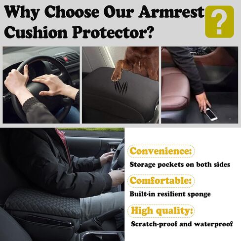 Center Console Cover for Toyota Tacoma 2016-2023 Armrest Lid Pad PU Leather Cushion Protector with Side Pockets, black, taco in Saudi Arabia