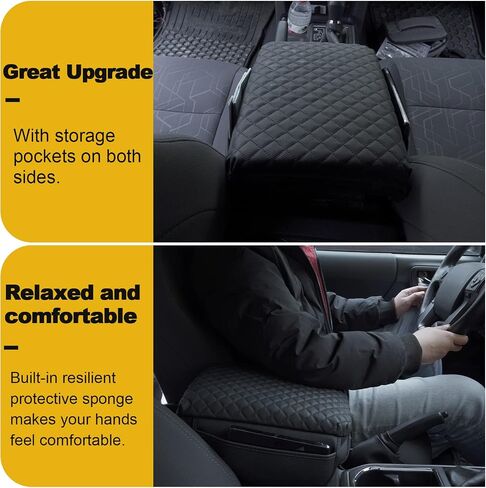 Center Console Cover for Toyota Tacoma 2016-2023 Armrest Lid Pad PU Leather Cushion Protector with Side Pockets, black, taco in Saudi Arabia