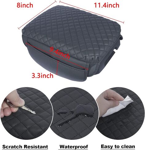 Center Console Cover for Toyota Tacoma 2016-2023 Armrest Lid Pad PU Leather Cushion Protector with Side Pockets, black, taco in Saudi Arabia