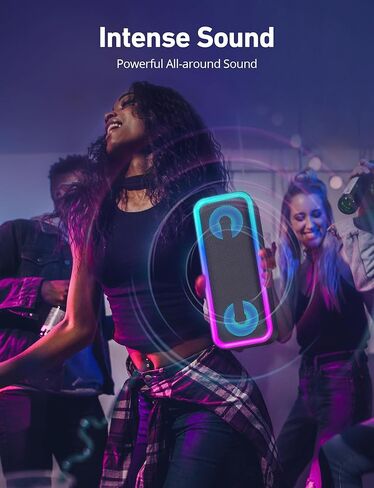 مكبر صوت بلوتوث محمول من LENRUE (Upgrad) مع صوت 20 وات، وقت تشغيل 15 ساعة، عرض ضوئي، اقتران لاسلكي، مقاوم للماء IPX5 للمنزل والخارج والسفر (أسود) in Kuwait