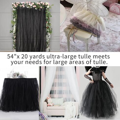 Tulle Fabric Rolls 54 inch by 20 Yards Black Tulle Bolt for Wedding Decorations Party Baby Shower Table Skirt Tutu DIY Decor in Saudi Arabia