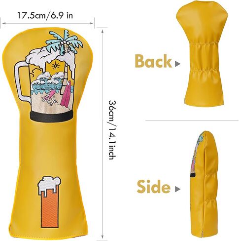 Craftsman Golf Club Headcover Beach Palm Tree Beer Mugs Style Yellow Golf Head Covers for Woods and Driver Hybrids in Saudi Arabia
