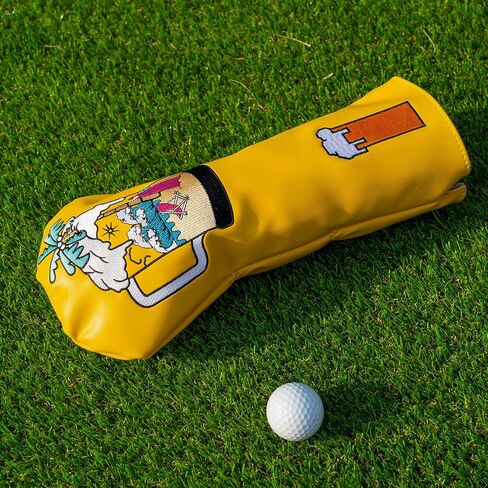 Craftsman Golf Club Headcover Beach Palm Tree Beer Mugs Style Yellow Golf Head Covers for Woods and Driver Hybrids in Saudi Arabia