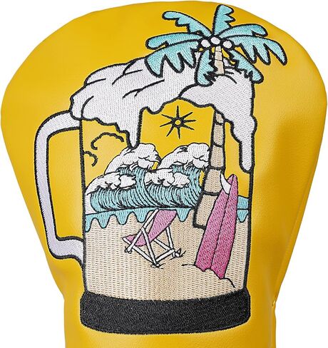 Craftsman Golf Club Headcover Beach Palm Tree Beer Mugs Style Yellow Golf Head Covers for Woods and Driver Hybrids in Saudi Arabia