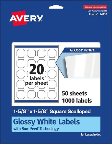 ملصقات صدفية مربعة بيضاء لامعة من Avery مع تغذية مؤكدة، 1-5/8 بوصة × 1-5/8 بوصة، 200 ملصق أبيض لامع، طباعة إلى الحافة، لاصق ملصق دائم، ملصقات قابلة للطباعة بالليزر/النافثة للحبر in Saudi Arabia