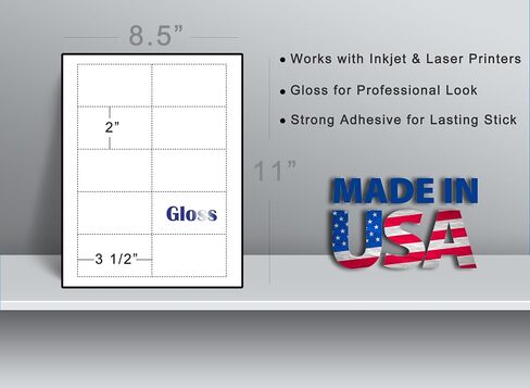 Photo Glossy 3 1/2" x 2" Labels for Inkjet & Laser Printers - 10 Sheets / 100 Labels - Business Card Size Stickers in Saudi Arabia
