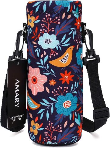 AMARY 500ML Neoprene Water Bottle Carrier Bag with Adjustable Shoulder Strap,Insulated Water Bottle Cover for Stainless Steel/Glass/Plastic Bottles 16.9OZ (Dinosaur) in Saudi Arabia