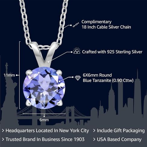Gem Stone King 925 Sterling Silver 6MM Round Gemstone Birthstone Solitaire Pendant Necklace | 4-Prong Necklace For Women | With 18 Inch Silver Chain in Saudi Arabia