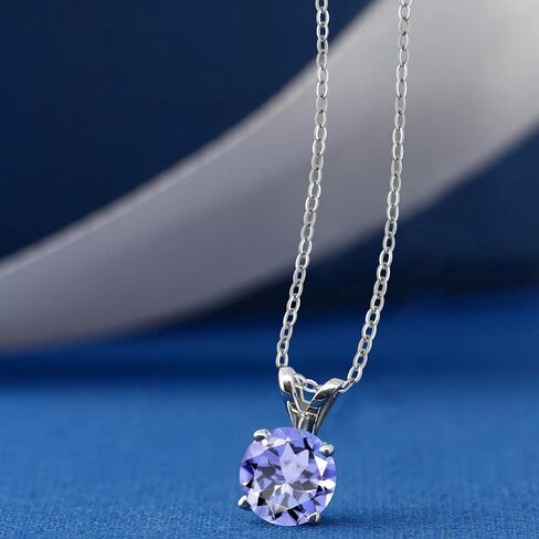 Gem Stone King 925 Sterling Silver 6MM Round Gemstone Birthstone Solitaire Pendant Necklace | 4-Prong Necklace For Women | With 18 Inch Silver Chain in Saudi Arabia