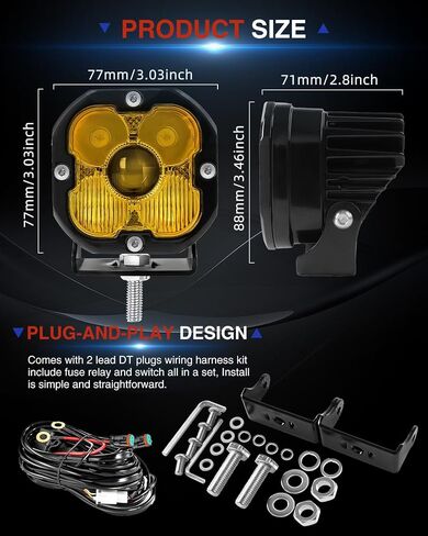 3 inch LED Light Pods for Offroad Truck Motorcycle Pickup UTV Super Bright Driving Lights 6000K White 2PCS(+DT Wiring Harness) in Saudi Arabia
