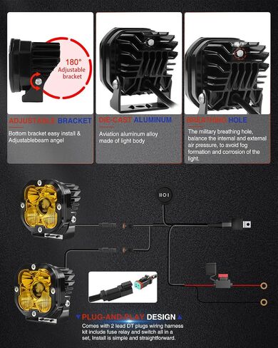 3 inch LED Light Pods for Offroad Truck Motorcycle Pickup UTV Super Bright Driving Lights 6000K White 2PCS(+DT Wiring Harness) in Saudi Arabia