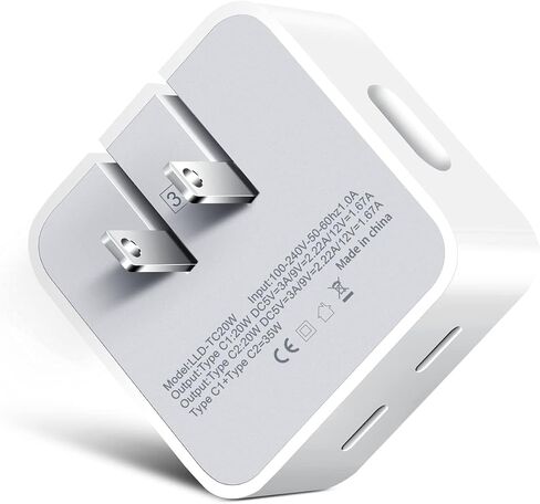 محول طاقة مدمج بمنفذ USB-C مزدوج بقدرة 35 وات PD قابل للطي USB من النوع C قابس شاحن حائط سريع لأجهزة Android وiPhone 15 14 13 12 11 Pro Max Plus Mini وiPad in Saudi Arabia