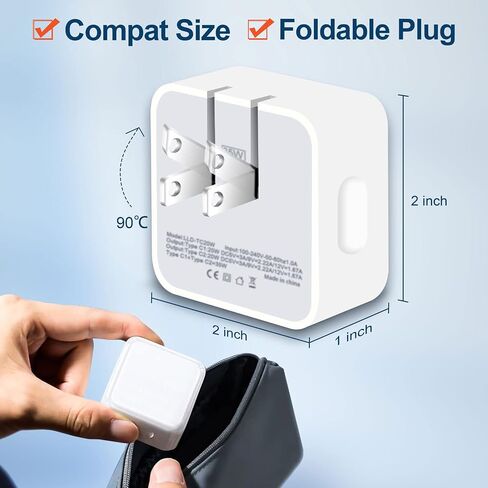 محول طاقة مدمج بمنفذ USB-C مزدوج بقدرة 35 وات PD قابل للطي USB من النوع C قابس شاحن حائط سريع لأجهزة Android وiPhone 15 14 13 12 11 Pro Max Plus Mini وiPad in Saudi Arabia