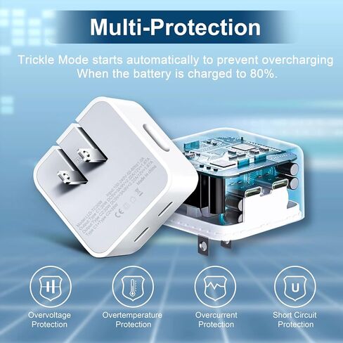 محول طاقة مدمج بمنفذ USB-C مزدوج بقدرة 35 وات PD قابل للطي USB من النوع C قابس شاحن حائط سريع لأجهزة Android وiPhone 15 14 13 12 11 Pro Max Plus Mini وiPad in Saudi Arabia