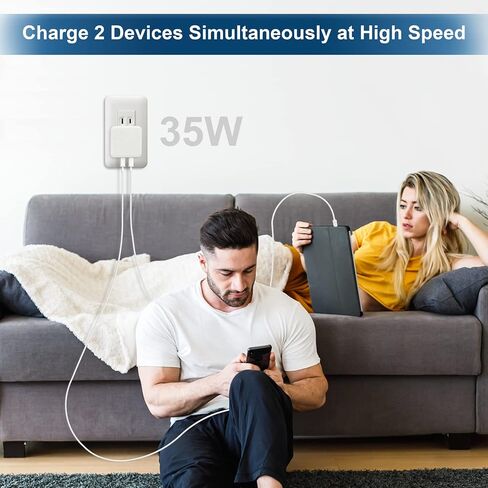 محول طاقة مدمج بمنفذ USB-C مزدوج بقدرة 35 وات PD قابل للطي USB من النوع C قابس شاحن حائط سريع لأجهزة Android وiPhone 15 14 13 12 11 Pro Max Plus Mini وiPad in Saudi Arabia